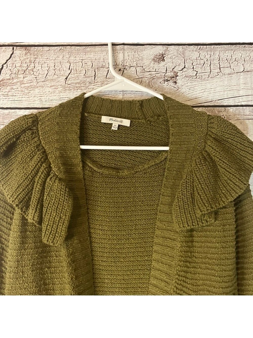 Madewell Ruffle Cardigan Sweater In Green - Picture 4 of 12